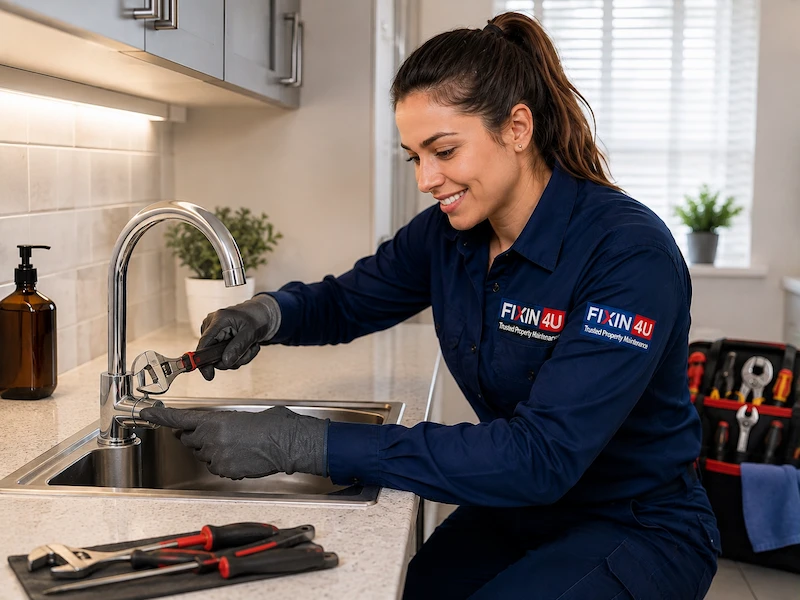 Plumber repairing a kitchen tap